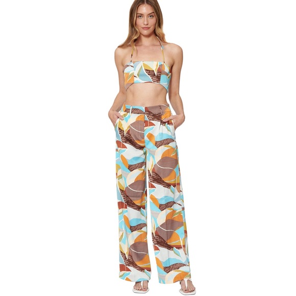 Bar III Pants - Sofia Richie Bar III Tropical Print wide leg pants